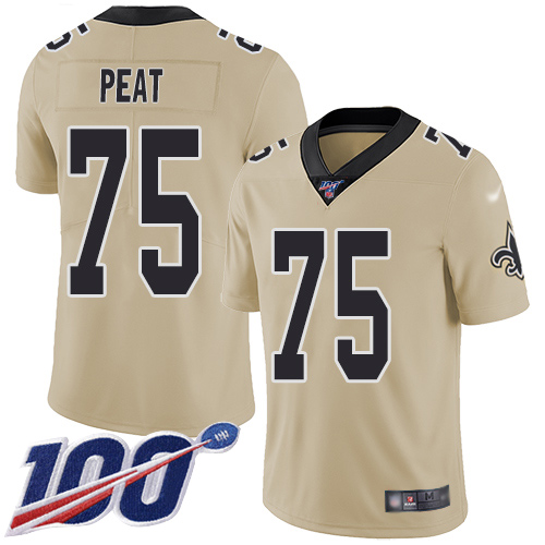 Personalized Saints #75 Andrus Peat Gold Men’s Stitched NFL Limited Inverted Legend 100th Season Jersey