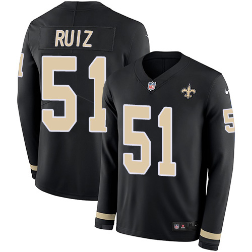 Personalized Saints #51 Cesar Ruiz Black Team Color Men’s Stitched NFL Limited Therma Long Sleeve Jersey
