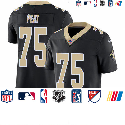Personalized Saints #75 Andrus Peat Black Team Color Men’s Stitched NFL 100th Season Untouchable Limited Jersey
