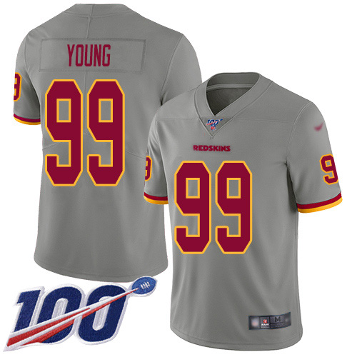 Personalized Redskins #99 Chase Young Gray Men’s Stitched NFL Limited Inverted Legend 100th Season Jersey