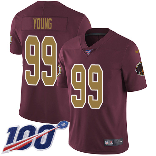 Personalized Redskins #99 Chase Young Burgundy Red Alternate Men’s Stitched NFL 100th Season Untouchable Limited Jersey