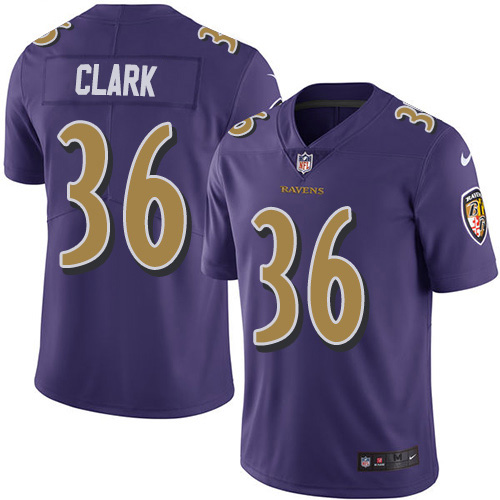 Personalized Ravens #36 Chuck Clark Purple Men’s Stitched NFL Limited Rush Jersey