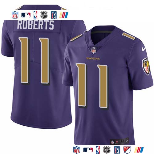 Personalized Ravens #11 Seth Roberts Purple Men’s Stitched NFL Limited Rush Jersey