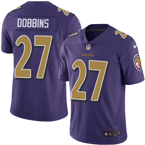 Personalized Ravens #27 J.K. Dobbins Purple Men’s Stitched NFL Limited Rush Jersey
