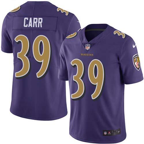 Personalized Ravens #39 Brandon Carr Purple Men’s Stitched NFL Limited Rush Jersey