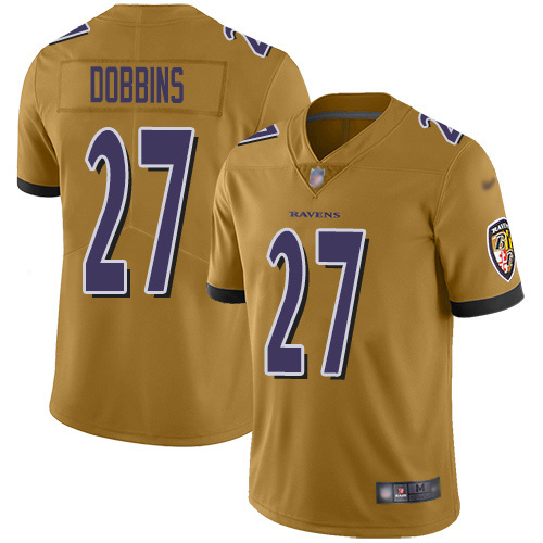 Personalized Ravens #27 J.K. Dobbins Gold Men’s Stitched NFL Limited Inverted Legend Jersey