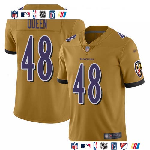 Personalized Ravens #48 Patrick Queen Gold Men’s Stitched NFL Limited Inverted Legend Jersey