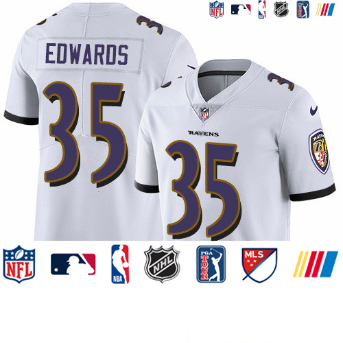 Personalized Ravens #35 Gus Edwards White Men’s Stitched NFL Untouchable Limited Jersey