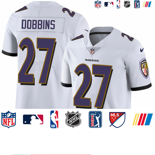 Personalized Ravens #27 J.K. Dobbins White Men’s Stitched NFL Untouchable Limited Jersey