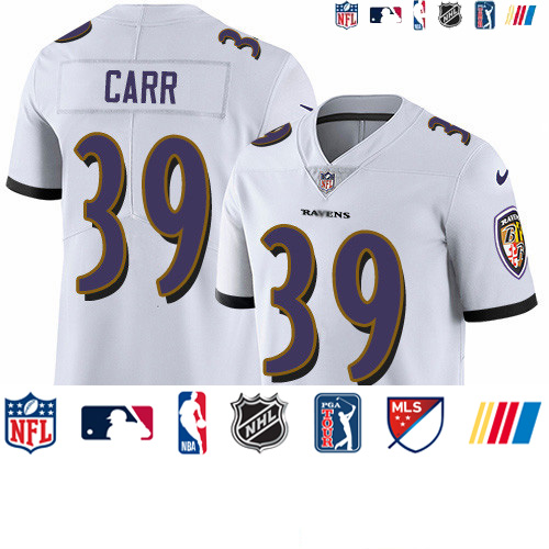 Personalized Ravens #39 Brandon Carr White Men’s Stitched NFL Untouchable Limited Jersey