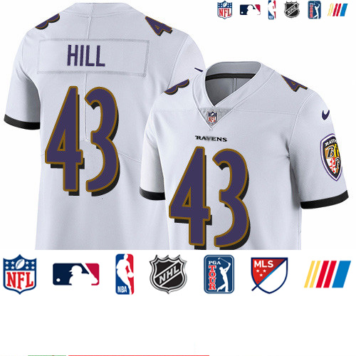 Personalized Ravens #43 Justice Hill White Men’s Stitched NFL Untouchable Limited Jersey