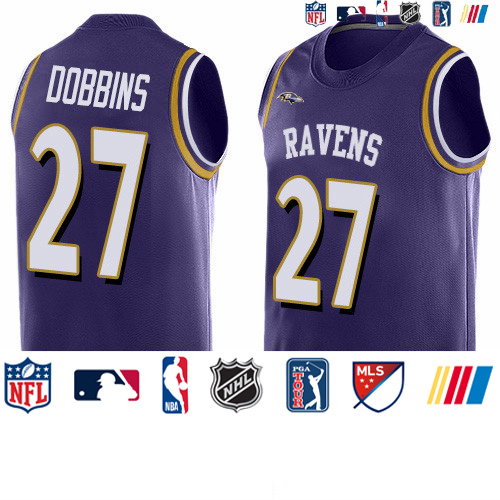 Personalized Ravens #27 J.K. Dobbins Purple Team Color Men’s Stitched NFL Limited Tank Top Jersey