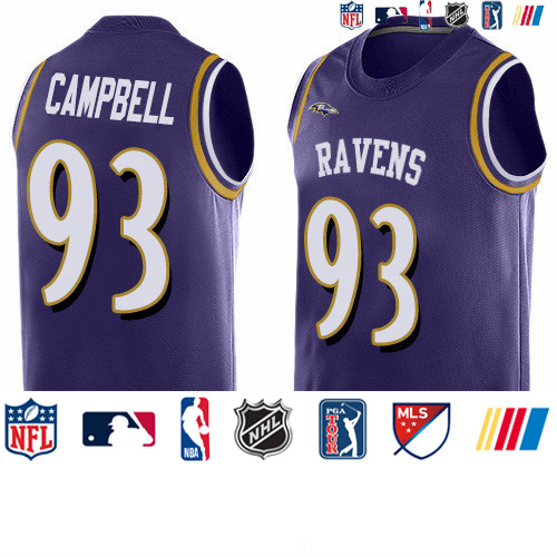 Personalized Ravens #93 Calais Campbell Purple Team Color Men’s Stitched NFL Limited Tank Top Jersey