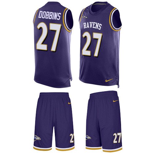 Personalized Ravens #27 J.K. Dobbins Purple Team Color Men’s Stitched NFL Limited Tank Top Suit Jersey