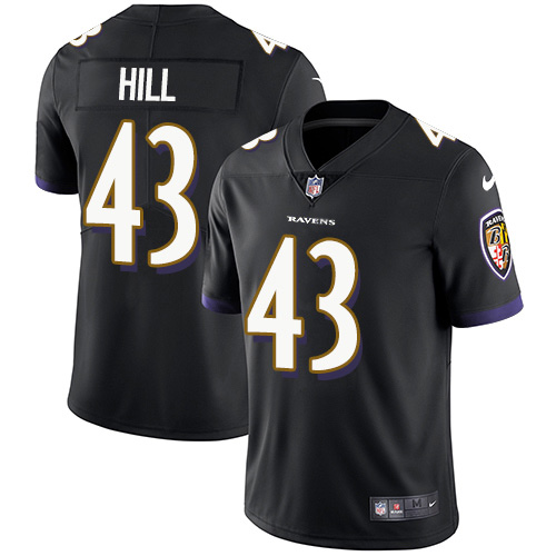 Personalized Ravens #43 Justice Hill Black Alternate Men’s Stitched NFL Untouchable Limited Jersey