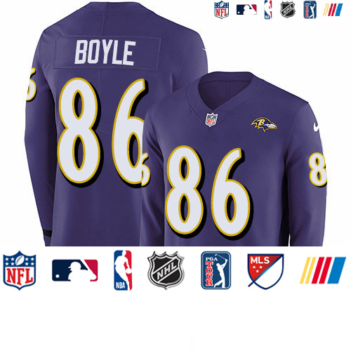 Personalized Ravens #86 Nick Boyle Purple Team Color Men’s Stitched NFL Limited Therma Long Sleeve Jersey