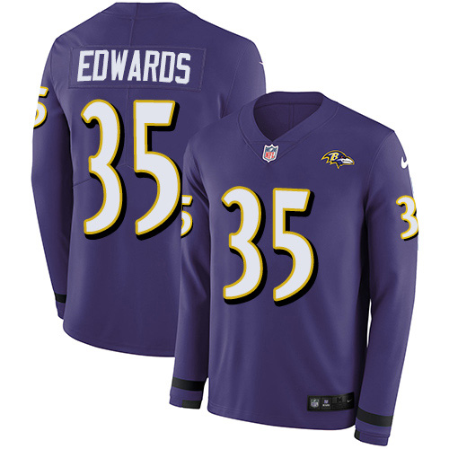 Personalized Ravens #35 Gus Edwards Purple Team Color Men’s Stitched NFL Limited Therma Long Sleeve Jersey
