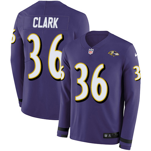 Personalized Ravens #36 Chuck Clark Purple Team Color Men’s Stitched NFL Limited Therma Long Sleeve Jersey