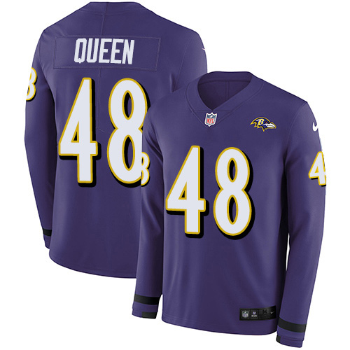 Personalized Ravens #48 Patrick Queen Purple Team Color Men’s Stitched NFL Limited Therma Long Sleeve Jersey