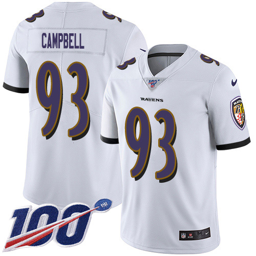 Personalized Ravens #93 Calais Campbell White Men’s Stitched NFL 100th Season Untouchable Limited Jersey
