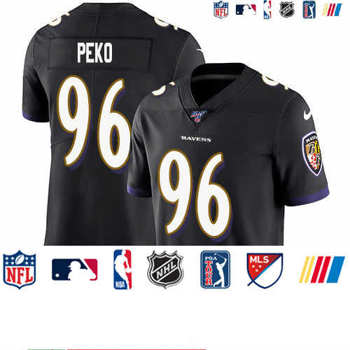 Personalized Ravens #96 Domata Peko Sr Black Alternate Men’s Stitched NFL 100th Season Untouchable Limited Jersey