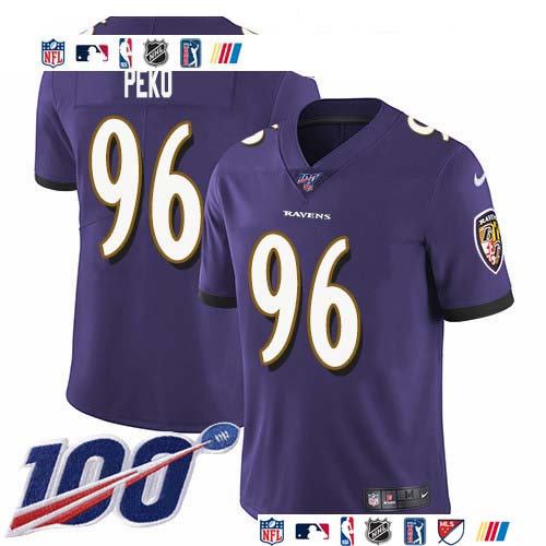 Personalized Ravens #96 Domata Peko Sr Purple Team Color Men’s Stitched NFL 100th Season Untouchable Limited Jersey