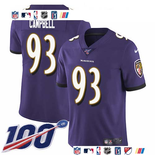 Personalized Ravens #93 Calais Campbell Purple Team Color Men’s Stitched NFL 100th Season Untouchable Limited Jersey