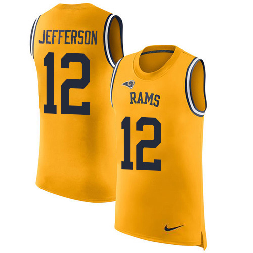 Personalized Rams #12 Van Jefferson Gold Men’s Stitched NFL Limited Rush Tank Top Jersey