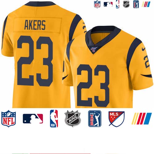 Personalized Rams #23 Cam Akers Gold Men’s Stitched NFL Limited Rush 100th Season Jersey