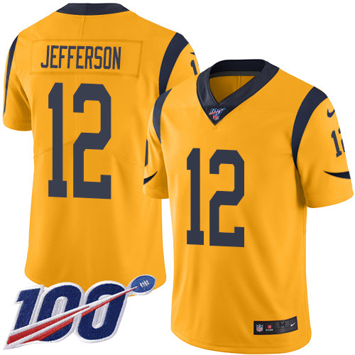 Personalized Rams #12 Van Jefferson Gold Men’s Stitched NFL Limited Rush 100th Season Jersey