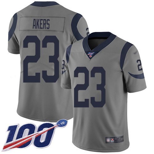 Personalized Rams #23 Cam Akers Gray Men’s Stitched NFL Limited Inverted Legend 100th Season Jersey
