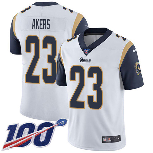 Personalized Rams #23 Cam Akers White Men’s Stitched NFL 100th Season Untouchable Limited Jersey
