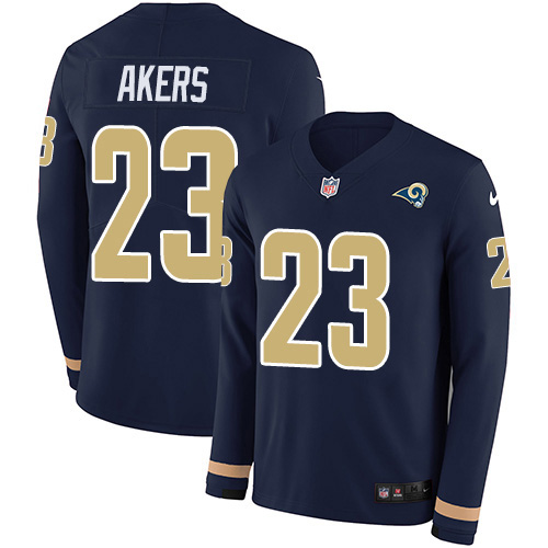 Personalized Rams #23 Cam Akers Navy Blue Team Color Men’s Stitched NFL Limited Therma Long Sleeve Jersey