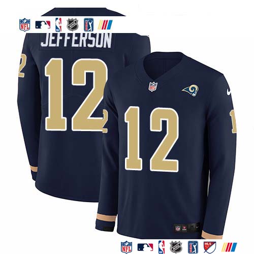 Personalized Rams #12 Van Jefferson Navy Blue Team Color Men’s Stitched NFL Limited Therma Long Sleeve Jersey