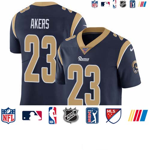 Personalized Rams #23 Cam Akers Navy Blue Team Color Men’s Stitched NFL 100th Season Untouchable Limited Jersey