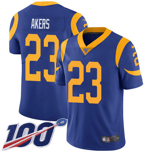 Personalized Rams #23 Cam Akers Royal Blue Alternate Men’s Stitched NFL 100th Season Untouchable Limited Jersey