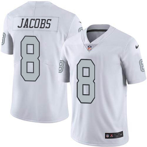 Personalized Raiders #8 Josh Jacobs White Men’s Stitched NFL Limited Rush Jersey