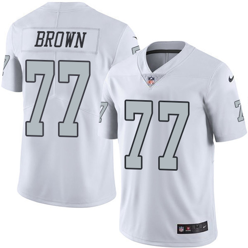 Personalized Raiders #77 Trent Brown White Men’s Stitched NFL Limited Rush Jersey