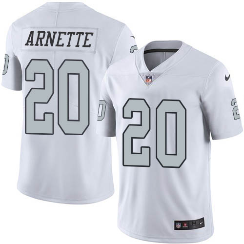 Personalized Raiders #20 Damon Arnette White Men’s Stitched NFL Limited Rush Jersey