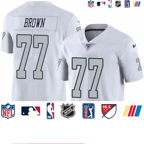 Personalized Raiders #77 Trent Brown White Men’s Stitched NFL Limited Rush 100th Season Jersey