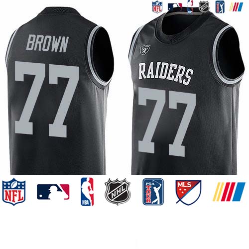 Personalized Raiders #77 Trent Brown Black Team Color Men’s Stitched NFL Limited Tank Top Jersey