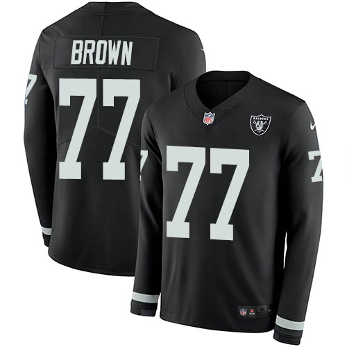 Personalized Raiders #77 Trent Brown Black Team Color Men’s Stitched NFL Limited Therma Long Sleeve Jersey