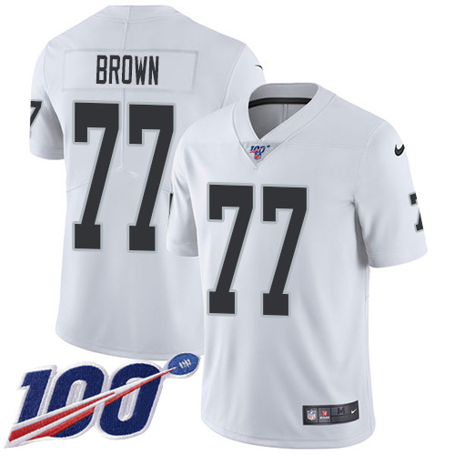 Personalized Raiders #77 Trent Brown White Men’s Stitched NFL 100th Season Untouchable Limited Jersey