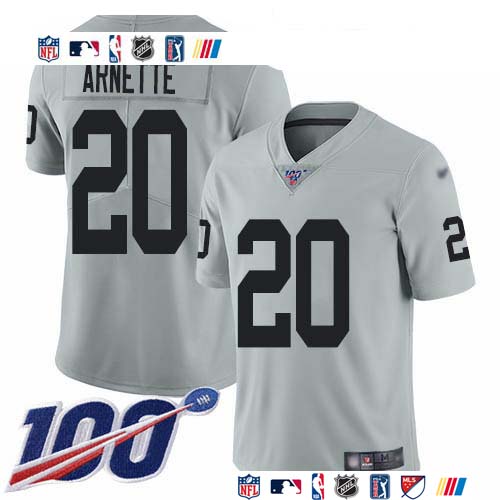 Personalized Raiders #20 Damon Arnette Silver Men’s Stitched NFL Limited Inverted Legend 100th Season Jersey