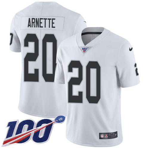 Personalized Raiders #20 Damon Arnette White Men’s Stitched NFL 100th Season Untouchable Limited Jersey