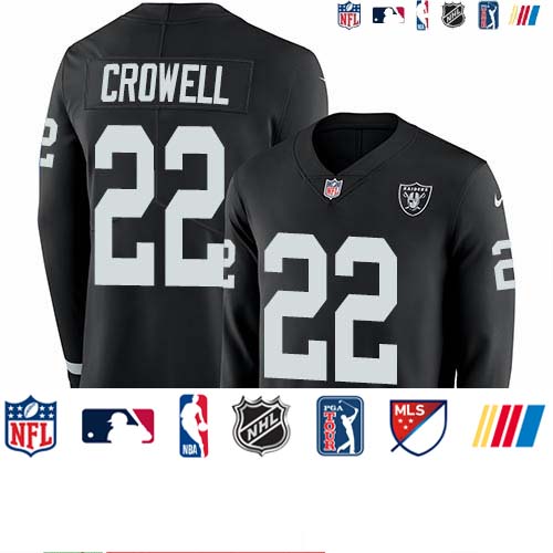 Personalized Raiders #22 Isaiah Crowell Black Team Color Men’s Stitched NFL Limited Therma Long Sleeve Jersey