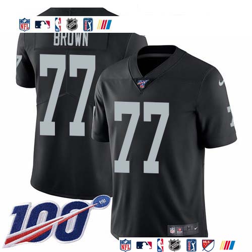 Personalized Raiders #77 Trent Brown Black Team Color Men’s Stitched NFL 100th Season Untouchable Limited Jersey