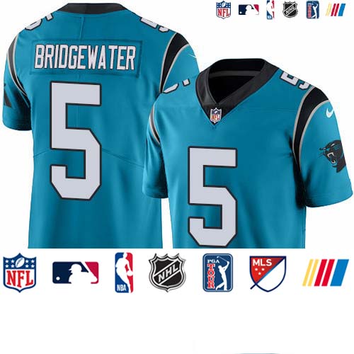 Personalized Panthers #5 Teddy Bridgewater Blue Men’s Stitched NFL Limited Rush Jersey