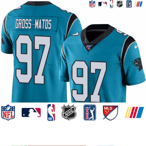 Personalized Panthers #97 Yetur Gross-Matos Blue Men’s Stitched NFL Limited Rush 100th Season Jersey
