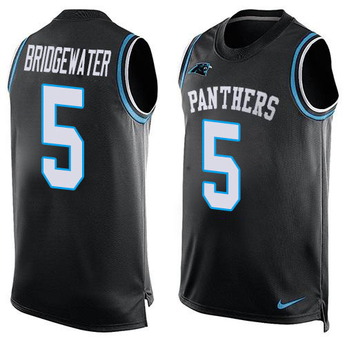 Personalized Panthers #5 Teddy Bridgewater Black Team Color Men’s Stitched NFL Limited Tank Top Jersey